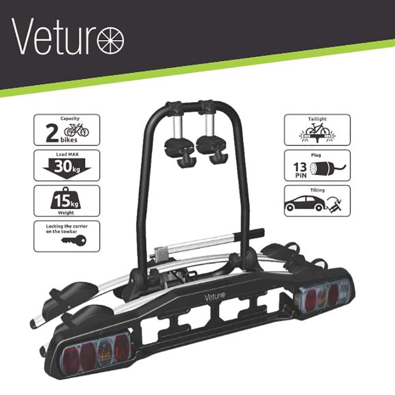Veturo 2 - Porte-vélos plateforme basculant sur boule d'attelage pour 2 vélos STEINHOF SMB-Veturo-2