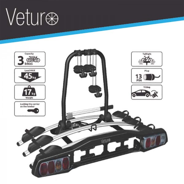 Veturo 3 - Porte-vélos plateforme basculant sur boule d'attelage pour 3 vélos STEINHOF SMB-Veturo-3