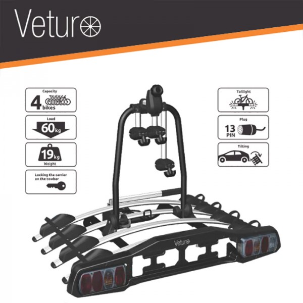 Veturo 4 - Porte-vélos plateforme basculant sur boule d'attelage pour 4 vélos STEINHOF SMB-Veturo-4