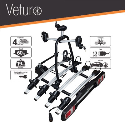 Veturo 4 - Porte-vélos plateforme basculant sur boule d'attelage pour 4 vélos STEINHOF SMB-Veturo-4